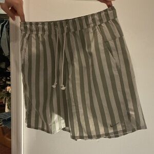 Nike Men's Olive and White Striped Athletic Shorts